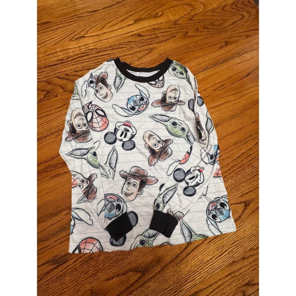Disney 100 Mens XS Pajama Set Mickey Woody Stitch Grogu Spider-Man Sketch Print